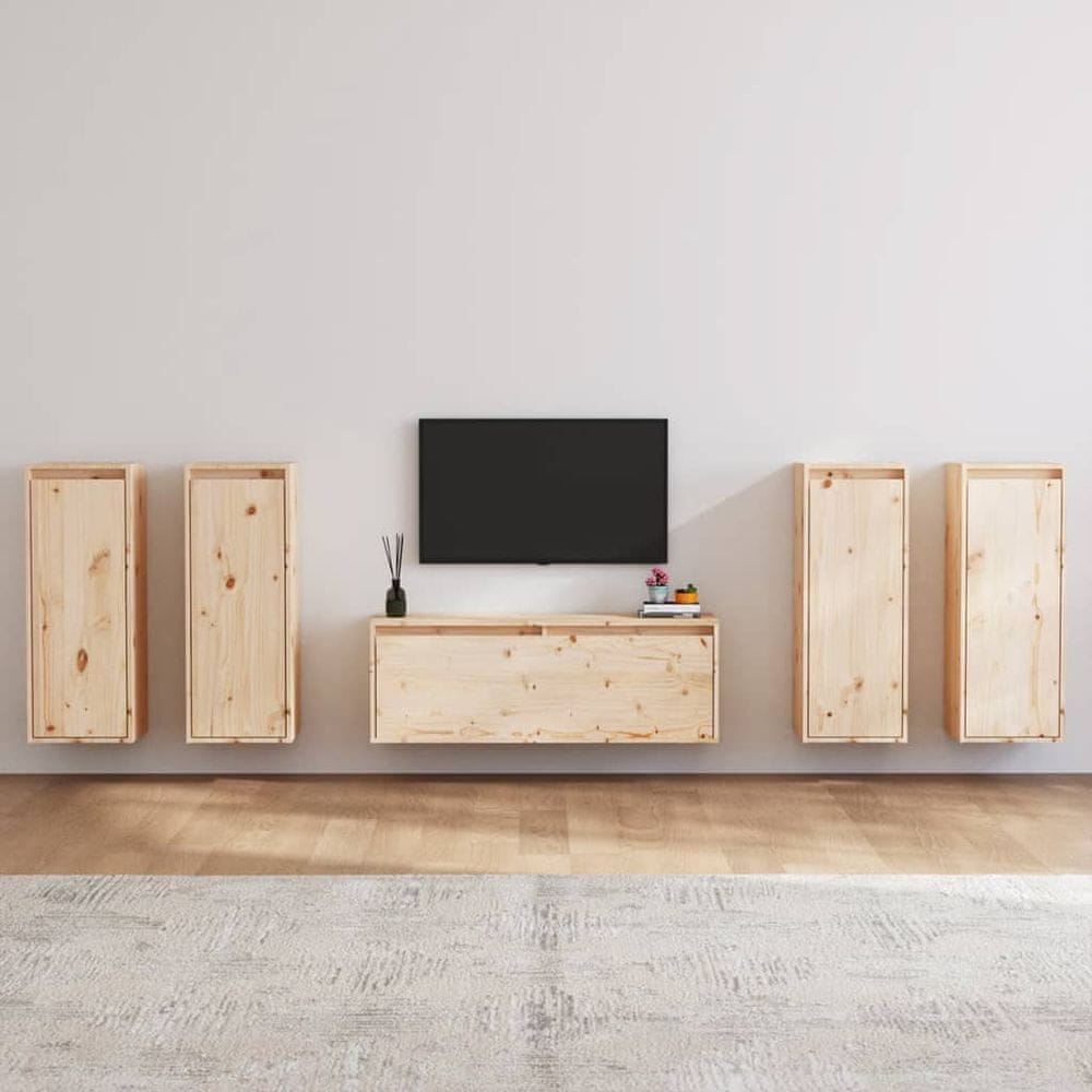 Vidaxl TV skrinky, 5 ks, masívne borovicové drevo